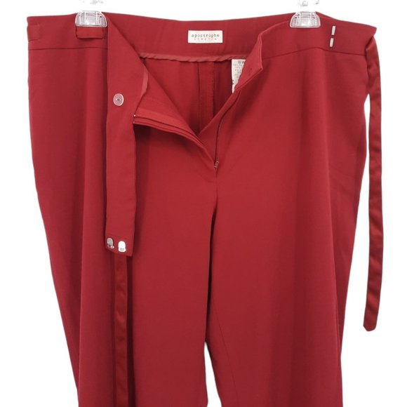 VTG 90s Apostrophe Burgundy High Rise Satin Ribbon Belt Bow Tie Dress Pants 18 - Picture 7 of 12